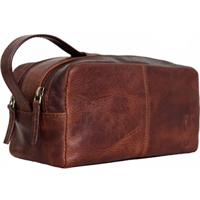Imagen de Corno d&#039;Oro neceser de piel grande para hombre y mujer, CD581 viaje mujeres XL, bolso tocador color marrón