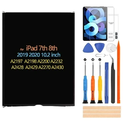 Imagen de ARSSLY Pantalla LCD para iPad 10.2 2019 2020 7th 8th A2197 A2200 A2198 A2232 A2428 A2429 A2270 A2430 Reemplazo de piezas reparación con vidrio templado (no digitalizador táctil)