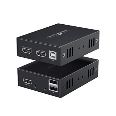 Imagen de PWAYTEK HDMI KVM extensor USB 1080P sobre cable Ethernet Cat5e/6 45 m para control remoto de mouse y teclado