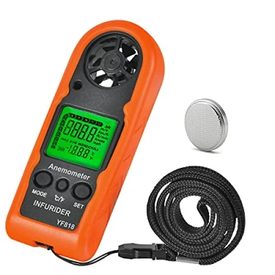 Imagen de INFURIDER Anemómetro Termómetro Digital, YF 818 Viento Medidor de Volumen, Medición Velocidad del &amp; Temperatura, con Retroiluminación, MAX/AVG, Wind Chill pour la voile, le tir
