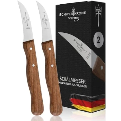 Imagen de Schwertkrone Solingen Juego de cuchillos cocina con mango madera haya, curvados, afilados, cuchillo para pelar, multiusos, acero inoxidable madera,