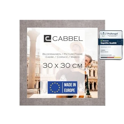 Imagen de CABBEL marco 30x30 cm, Gris (Hormigón), de madera MDF resistente, cristal Plexi inastillable, para colgar, ideal fotos/cuadros/collage