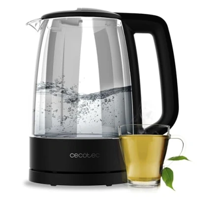Imagen de Cecotec Hervidor Eléctrico de Agua 1,7 L ThermoSense 320 Clear. 2200W, Cuerpo Vidrio Borosilicato Alta Calidad, Indicador Luminoso, Base con Giro 360º, Sistema Seguridad