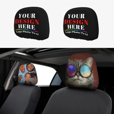 Imagen de LLLGSH 2 Piezas Funda Personalizada para Reposacabezas de Coche, Universal Texto Foto Fundas Juego