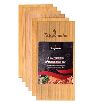 Imagen de TastySmoke® Tabla de madera cedro para barbacoa, producto 100% natural rojo occidental, tablas barbacoa en paquete 6 unidades, reutilizable varias veces