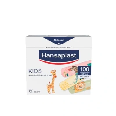 Imagen de Hansaplast Kids apósitos adhesivos infantiles con diseño de animales (1 x 100 unidades), tiras adhesivas para dedos, pequeños alta tolerabilidad la piel