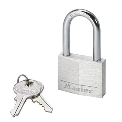 Imagen de Master Lock 9140EURDLFCC Candado con Llave cuerpo de aluminio macizo y arco mediano, Negro, 4 x 7.6 1.3 cm