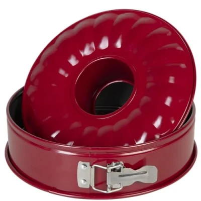 Imagen de wenco Molde desmontable de 26 cm, con base plana y tubular, 2 estantes, redondo, antigoteo, antiadherente, color rojo