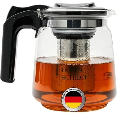 Imagen de NORDIC SCHILLER Premium Tetera de Cristal, 1500ml, Teteras para te con Filtro Acero Inoxidable, Resistente al Calor Tapa, Vidrio, Infusiones, Glass Teapot