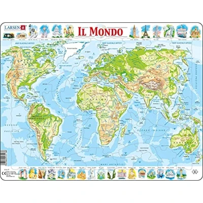 Imagen de Larsen K4 El Mapa físico del Mundo, edición en Italiano, Puzzle de Marco con 80 Piezas