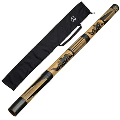 Imagen de Australian Treasures Didgeridoo de bambú fácil tocar para principiantes Con diseños lagartos esculpidos a mano y funda nylon