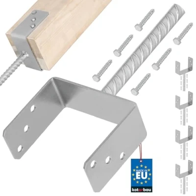 Imagen de KOTARBAU® Juego de 4 soportes para postes hormigón, U 151 mm, acero galvanizado en caliente, anclajes hormigón madera, estriado, anclaje postes, casquillos suelo,