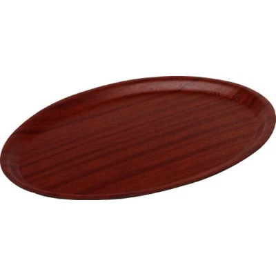 Imagen de HENDI Bandeja de Servicio laminada con Superficie Antideslizante, Oval, Multiusos, para Servir, Gastro, Bar, Camarero, Cocina, Restaurante, 230x160mm, Acabado imitación a Madera Caoba