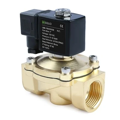 Imagen de U.S. Solid válvula solenoide de latón G 1 pulgada 12 V CC normalmente cerrada NC 10 bar, eléctrica para agua, aire, diésel, queroseno, gasolina