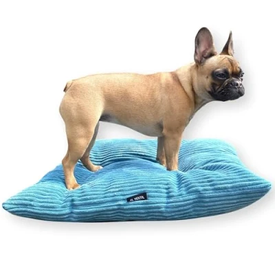 Imagen de 4L Textil ZOE cojín para Perros, Mullido, de Pana con Funda y Cremallera, cómodo Lavable (100x80 cm, Petróleo(Rayas))