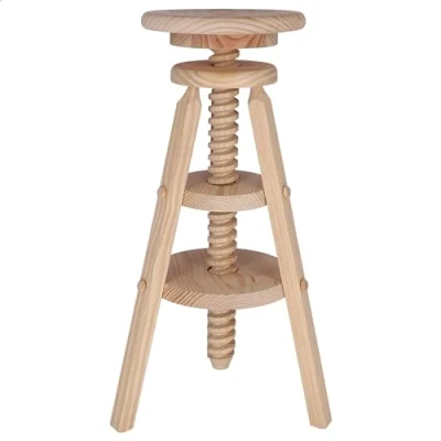 Imagen de WELL HOME MOBILIARIO &amp; DECORACIÓN Taburete giratorio fabricado en madera, acabado SIN barniz, 29x29x90 cm