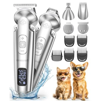 Imagen de oneisall 4 en 1 Profi Maquina Cortar Pelo Perros y Gatos, IPX7 Impermeable cortapelos Largo, 2025 Nueva Versión Silenciosa de Cortapelo para con Motor Potente 7000 RPM