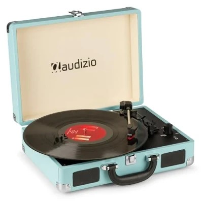 Imagen de Audizio RP114BL Tocadiscos con Altavoces Integrados, de Vinilo, Adaptador para 3 velocidades 33,45,78 RPM, Tocadiscos, AUX y RCA/Cinch, Estilo Retro Azul