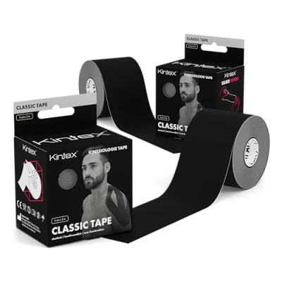 Imagen de KINTEX Cinta Kinesiologica Set de 2 Kinesiotape Resistente al Agua y a la Piel, 5cmx5m, para Deporte, Cintas Elásticas Fisioterapia Venda Elástica Adhesiva (Negro)