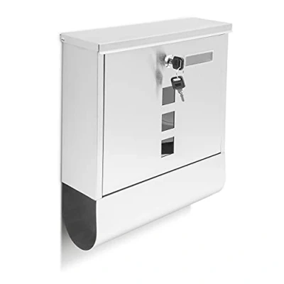 Imagen de Relaxdays Buzón, 33,5 x 30 8,5 cm, Acero Inoxidable, Espacio Periódicos, 3 Ventanas, para Cartas y Catálogos, Blanco