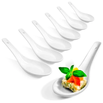 Imagen de COM FOUR® 6x cucharas de arroz asiáticas, para sopa y servir hechas porcelana blanca, por ejemplo, tazones o entrantes (6 piezas blanco)