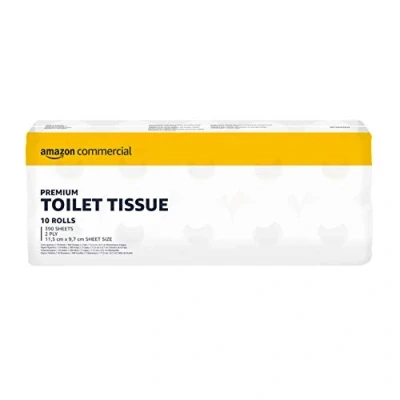 Imagen de AmazonCommercial Papel Higiénico, 2 Capas Reciclado, Destintado, 40 Rollos (4 paquetes de 10), 390 Hojas por Rollo, Tamaño la Hoja: 11,5 cm x 9,7