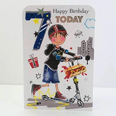 Imagen de Jonny Javelin Boy Tarjeta de felicitación 7 años para niño en patinete