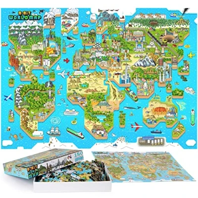 Imagen de Rompecabezas de Mapa Mundial para niños 180 Piezas Estilo Juego Retro 8 bits Regalos geografía cartón 100% Reciclado bopster