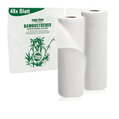 Imagen de com four® Paquete Doble de Papel Cocina, 48 Hojas paños absorbentes Multiusos, domésticos Reutilizables y Lavables (2 Rollos 24 Blanco)