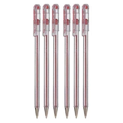 Imagen de Pentel Rojo Excelente Bolígrafo Bolígrafos 0.7mm Punta de Pluma 0.25mm Line Ancho Línea Fina Tinta Recargable BK77 (Paquete 6)