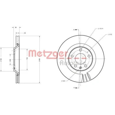 Imagen de METZGER 6110697 Disco de freno Eje trasero 300 22 5 112 ventilación interna barnizado, Lijado en cruz AUDI: A4 B7 Berlina, B6 Avant