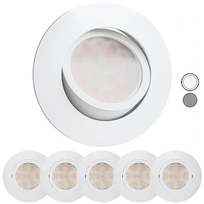 Imagen de Scandinavian home Juego de 6 focos LED (230 V, regulable, luz cálida, 5,8 W, blanca orientables, 68 mm 75 mm, IP44, CRI 90, 500 lm, 3000 K, blanco mate, empotrables en el techo plano)