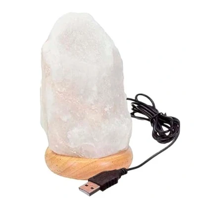 Imagen de LAMARE Lámpara USB de sal del Himalaya BLANCO escritorio con base madera y LED multicolor