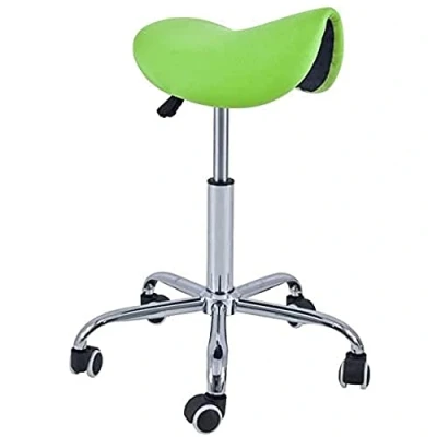 Imagen de QUIRUMED Taburete Pony 5 Ruedas, Base cromada, Color Verde Pistacho, Tapizado en Polipiel, Regulable Altura, Ligero, diseño ergonómico, Giratorio, hasta 150 kg