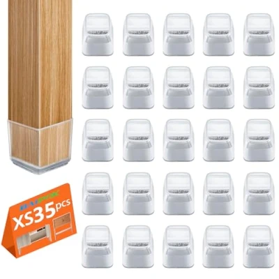Imagen de 35 pcs Protectores de Suelo para Patas Silla Cuadradas, Tapas Silicona pequeñas con Fieltro, Fundas protección Silicona, Trompeta