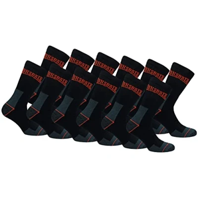 Imagen de Lonsdale 12 Pares Calcetines Trabajo Altura Media Pantorilla Punta Talón Reforzados Esponja Algodón (Negro, 39 42)