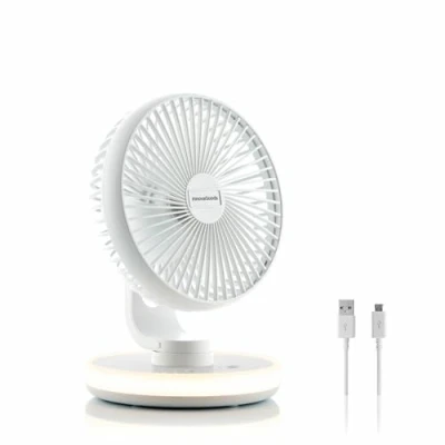 Imagen de InnovaGoods® Mini Ventilador de Sobremesa, con Luz LED 3 intensidades 39 4 W, Silencioso Velocidades, Oscilante, Orientación ajustable 90º.