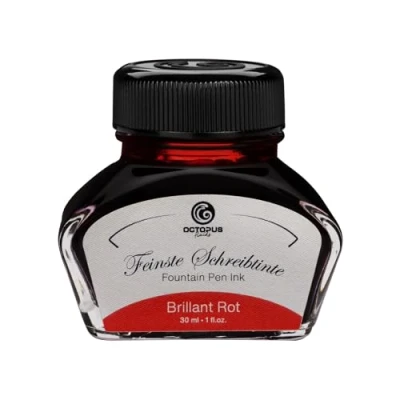Imagen de Octopus Fluids Tinta de pluma estilográfica en vidrio, para estilográfica, Rojo Brillante 30ml tintero, caligrafía
