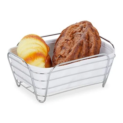 Imagen de Relaxdays Cesta pan con Forro de Tela, Rectangular, Desayuno para Pan, Canasta 10 x 23,5 17 cm, Blanco