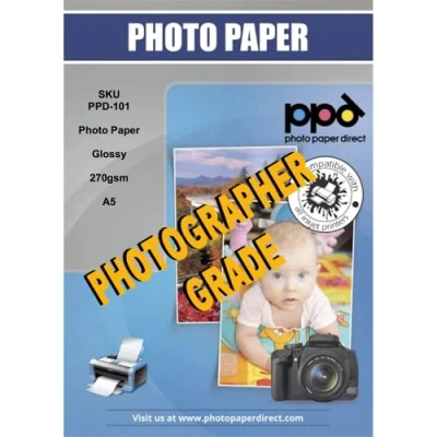 Imagen de PPD A5 x 50 Hojas de Papel Fotográfico Super Premium con Acabado Brillante, 270 g/m² y Secado Instantáneo, para Impresoras Inyección Tinta Inkjet Resultados Vivos Nítidos, Resistentes al Agua 101