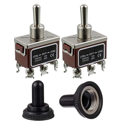 Imagen de BOJACK RT1322FS Interruptor de palanca 125V 20A Interruptores reinicio automáticos momentáneos 250V 15A DPDT 6 terminalesON Off ON con tapa impermeable (paquete 2 piezas)