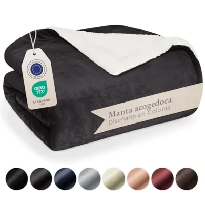 Imagen de Blumtal Mantas para Sofá Reversible de Sherpa y Franela Suave Manta Polar 100% Microfibra Extra Suave, sofá, Cama o Sala Estar, Antracita, 230 x 270 cm
