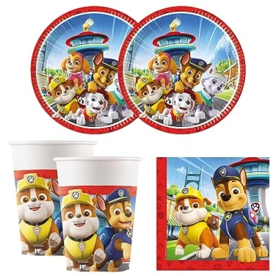 Imagen de Procos 10215310DY Set de fiesta Paw Patrol, vajilla desechable 52 piezas para fiestas cumpleaños infantiles y temáticas, decoración mesa
