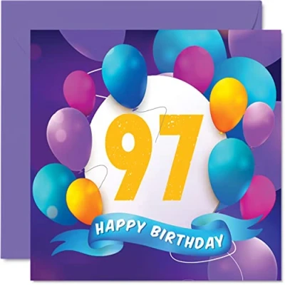 Imagen de Tarjeta de cumpleaños número 97 para hombres y mujeres, fiesta globos, tarjetas feliz hombre años, mujer, bisabuelo, abuelo, abuela,