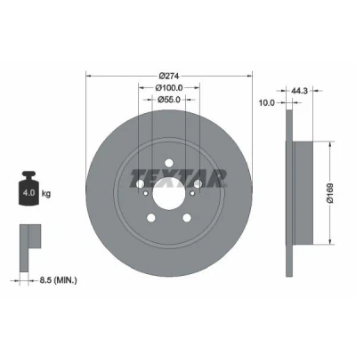 Imagen de TEXTAR 92333703 Disco de freno 274 10 05/07 100 macizo revestido sin perno sujeción rueda, buje rueda