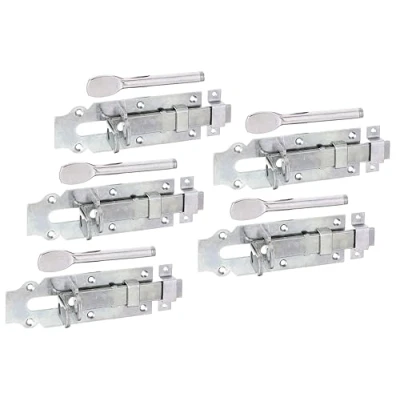 Imagen de Alberts 841133 Cerrojo porta candados para establos, Recto, con maneta plana y cerradero fijado, Galvanizado, pasivado capa gruesa, Pletina 160 x 56 mm, Juego de 5