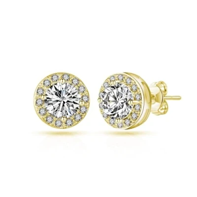 Imagen de Aretes de halo chapados en oro creados con cristales Zircondia®