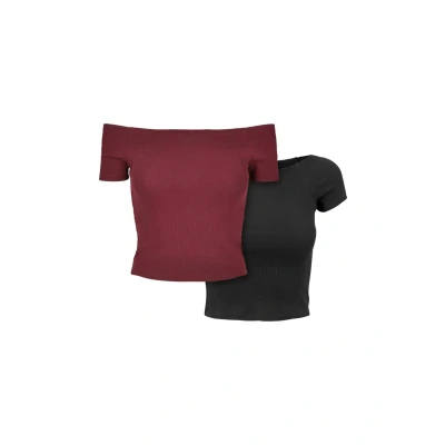 Imagen de Urban Classics OFF Shoulder 2PACK Camiseta básica, Mujer, Talla: Small, Redwine black