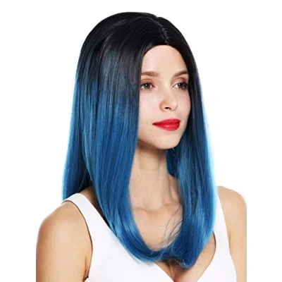 Imagen de WIG ME UP 1362 4330/2913 peluca de mujer pelo largo liso raya en medio ombré colores negro y azul