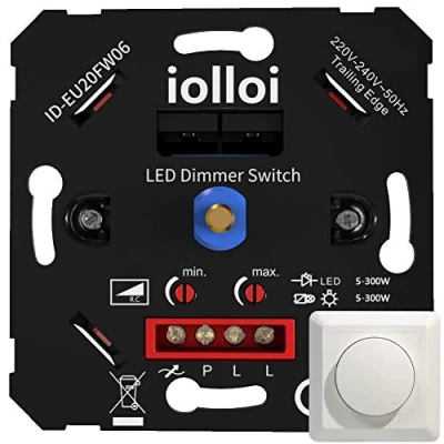 Imagen de iolloi interruptor regulador de luz, encendido/apagado giratorio LED atenuador para Regulable LED/incandescente/bombillas halógenas, 2 vías, 3 150W (1 10 LEDs)
